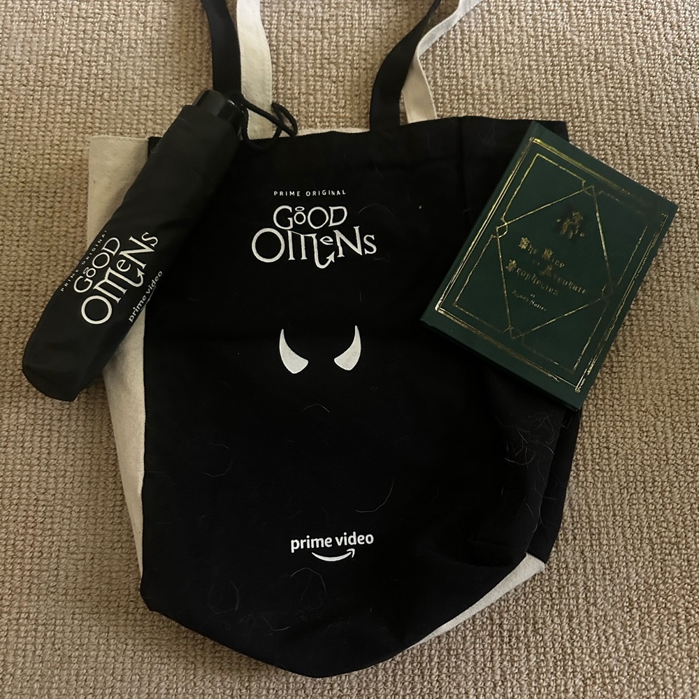 Good Omens Black Tote Bag, Notepad, and Umbrella Set from Prime Originals Ltd Ed